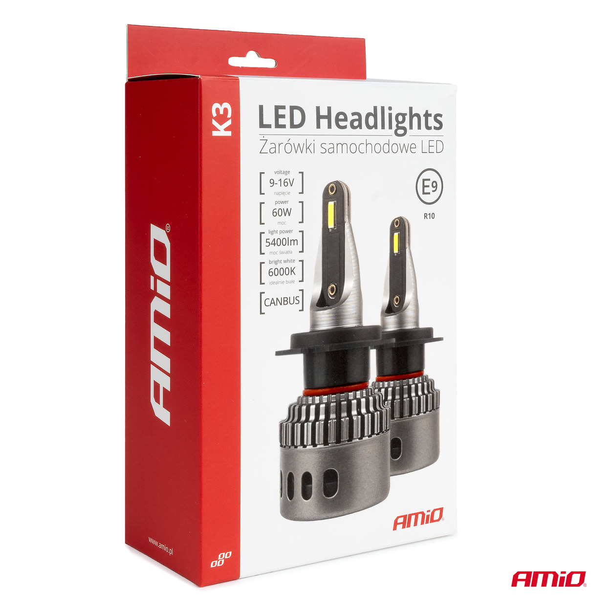 LED žiarovky hlavného svietenia K3 H8 H9 H11 H16 12V 6000K canbus AMIO-03686