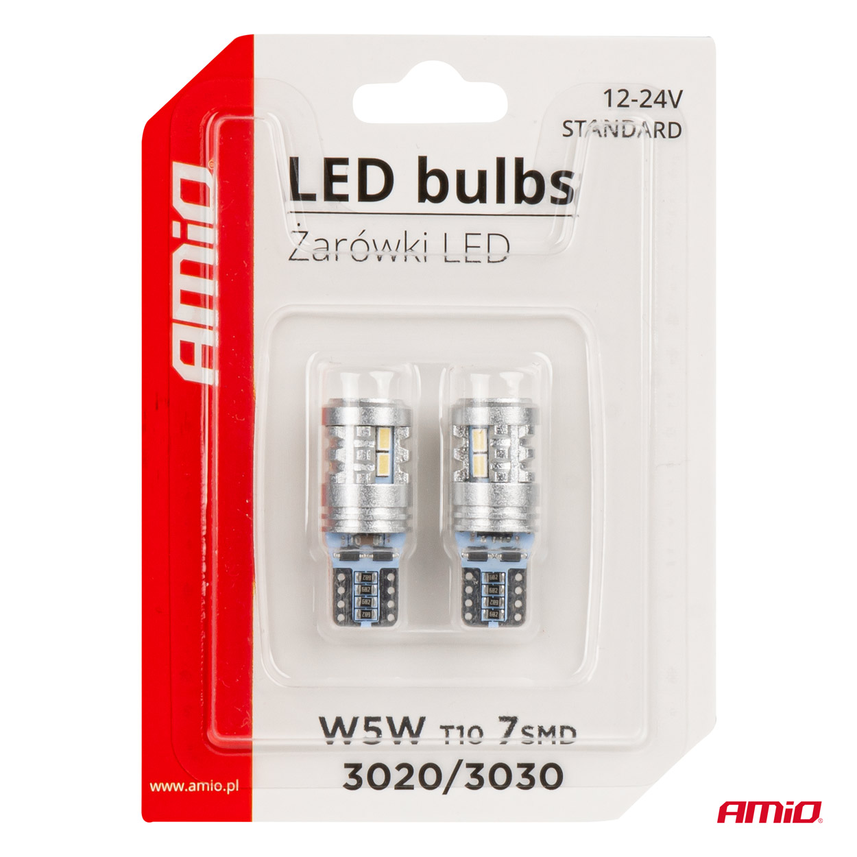 LED žiarovky STANDARD T10 W5W 6x3020 + 1x3030 SMD White 12V/24V AMIO-03718