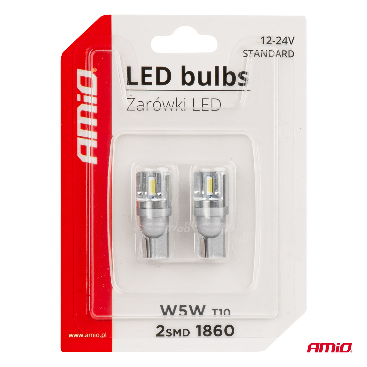 LED žiarovky STANDARD T10 W5W 2x1860 SMD White 12V/24V AMIO-03719
