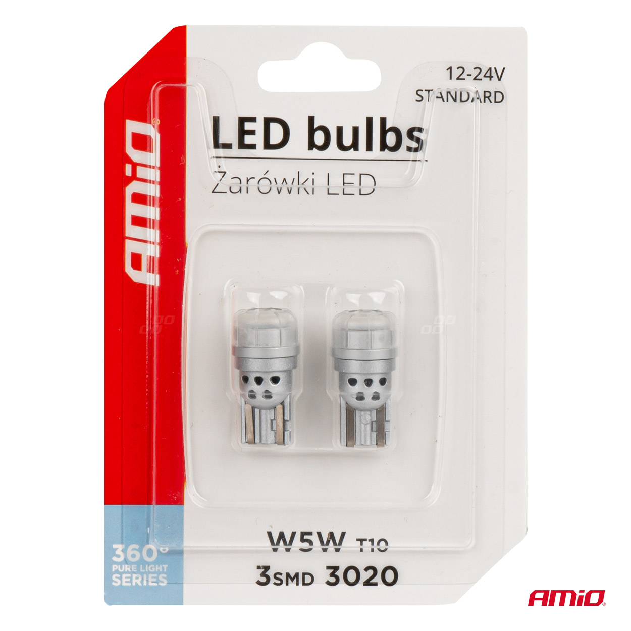 LED žiarovky 360 Pure Light Series STANDARD T10 W5W 3x3020 SMD White 12V/24V AMIO-03725