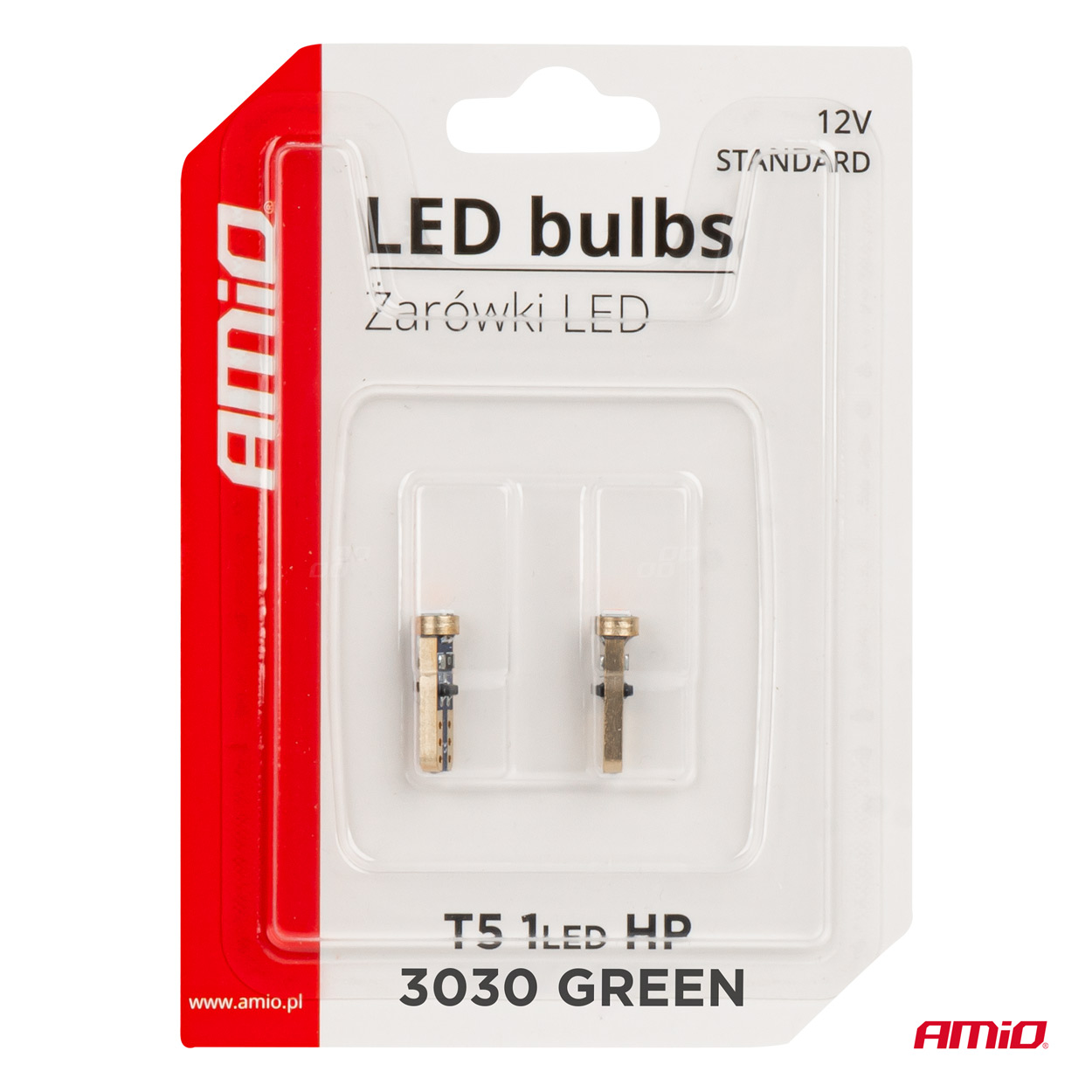LED žiarovky STANDARD Green T5 12V 3030 1LED HP AMIO-03729