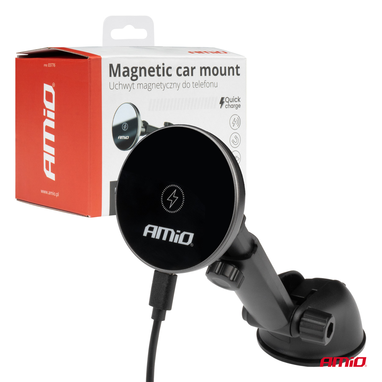 Magnetický držiak telefónu s bezdrôtovým indukčným nabíjaním 15W AMIO-03776