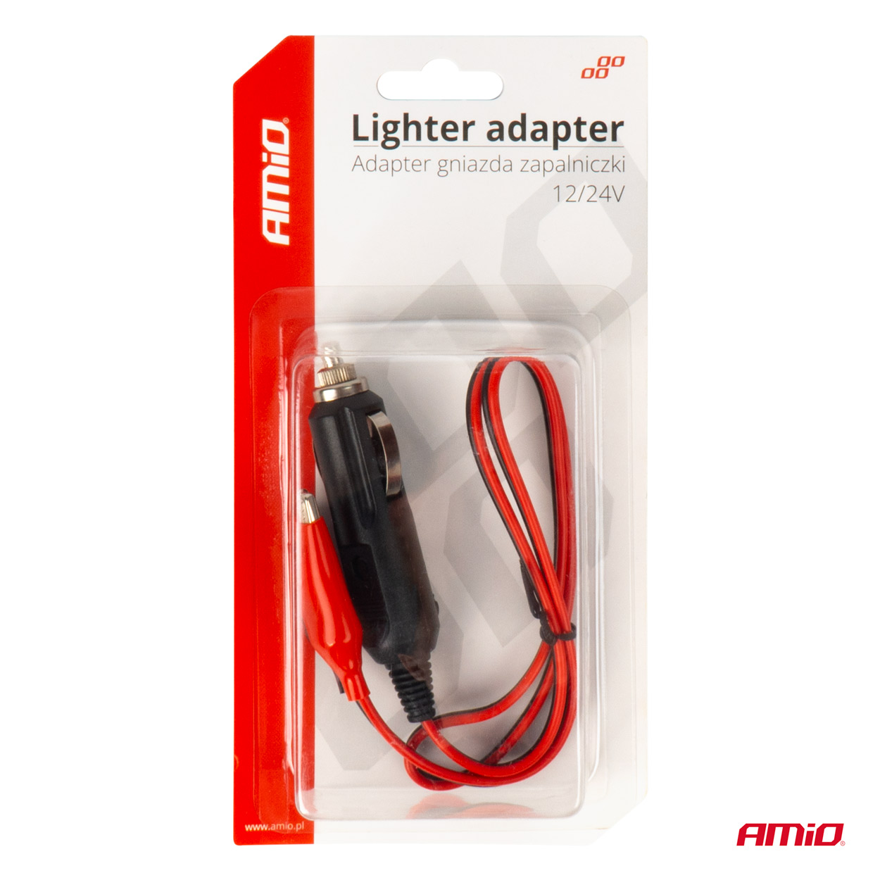 Adaptér do zásuvky zapaľovača s krokodílovým výstupom 12V 24V 60cm AMIO-03802