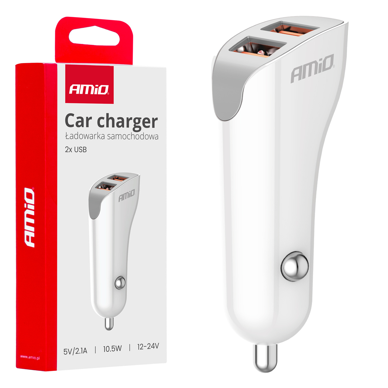 Nabíjačka do auta 2x USB-A 2.1A 12/24V AMiO-0387