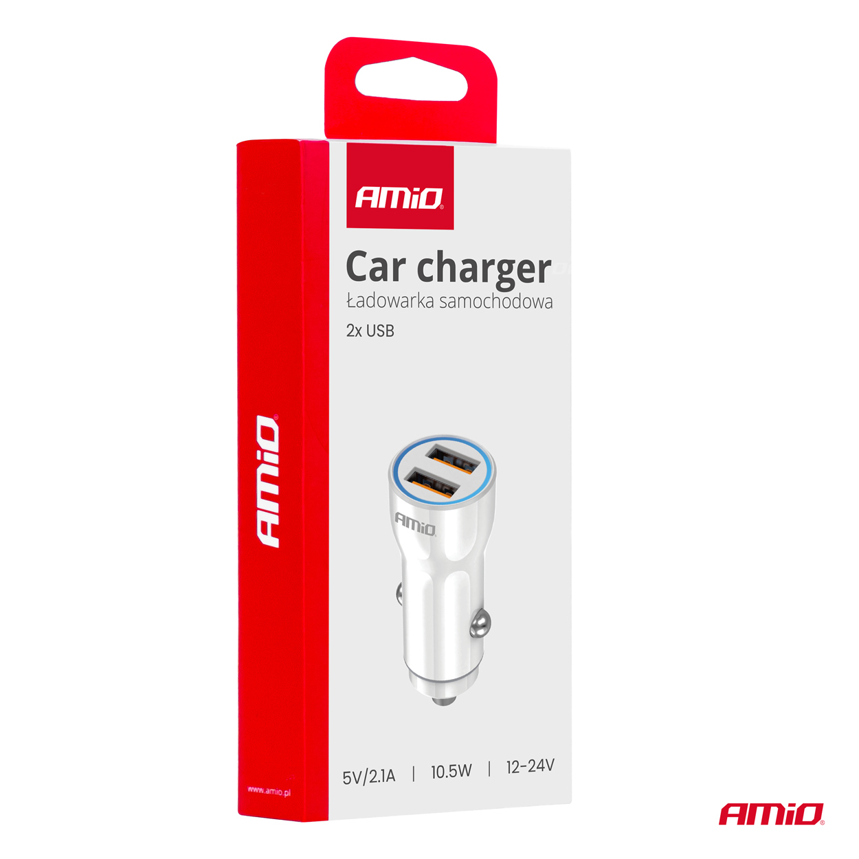 Nabíjačka do auta 2xUSB-A 12/24V AMiO-03879