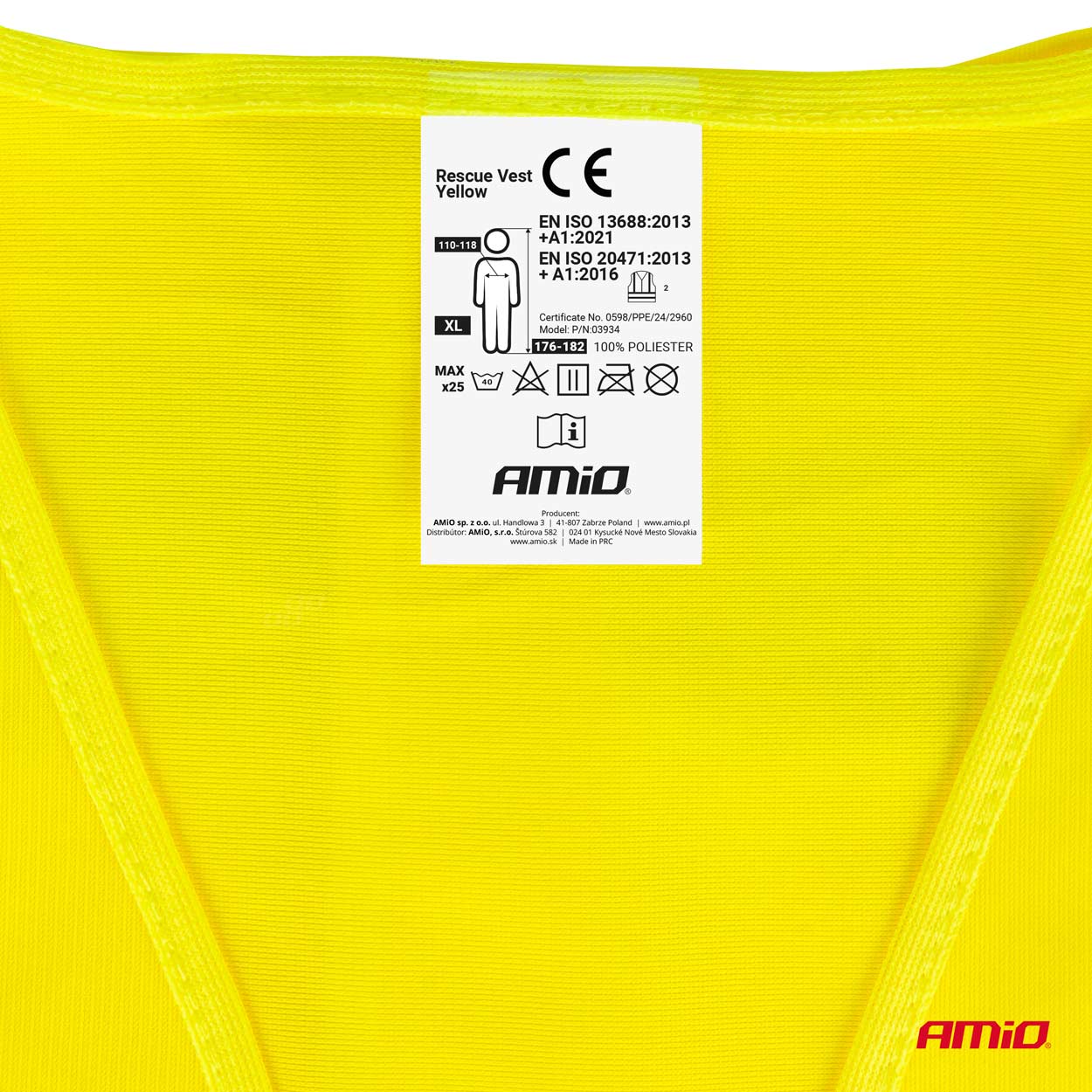 Reflexná vesta XL žltá s certifikátom AMiO-03934