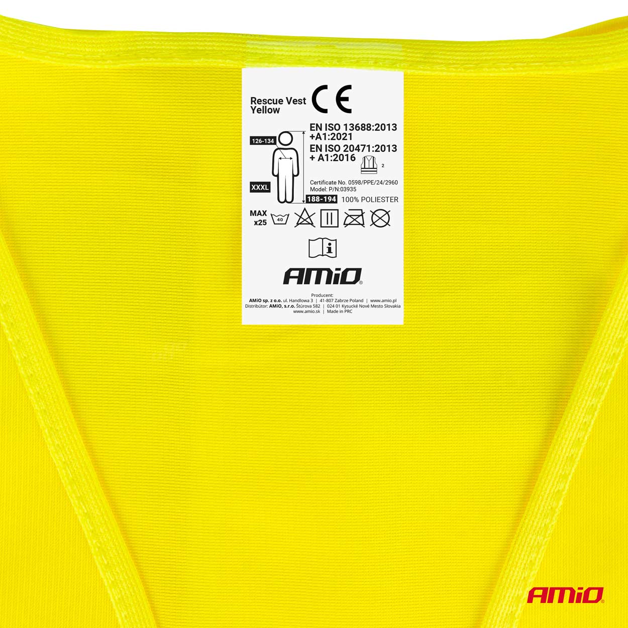 Reflexná vesta XXXL žltá s certifikátom AMiO-03935