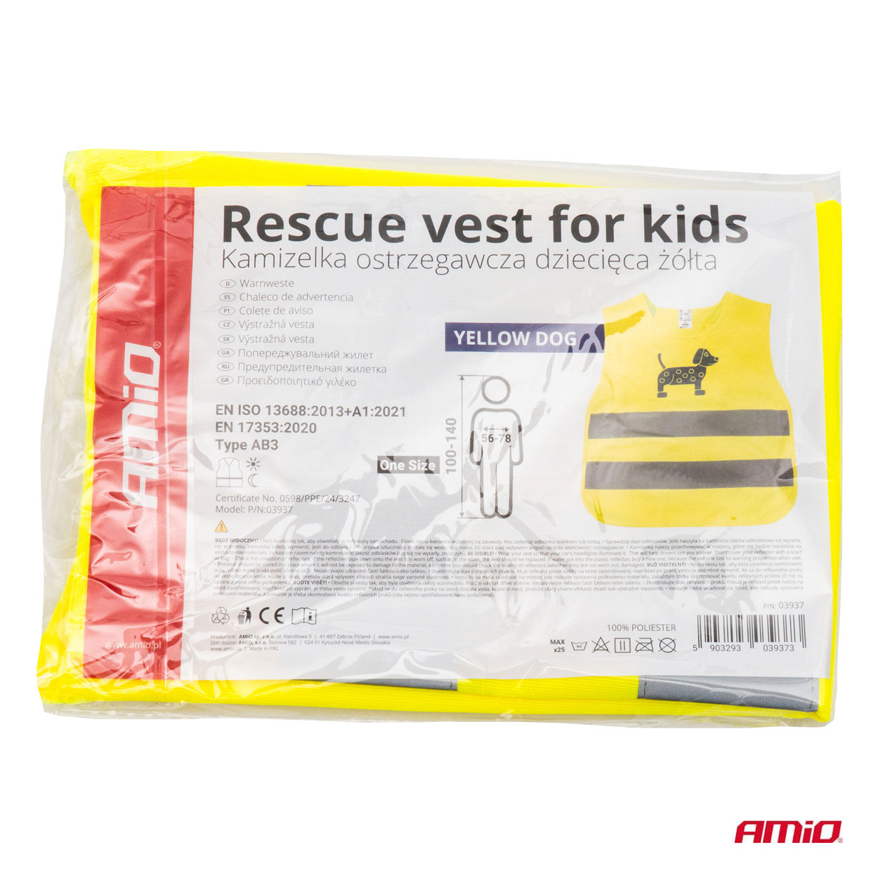 Výstražná vesta detská žltá s certifikátom DOG AMIO-03937