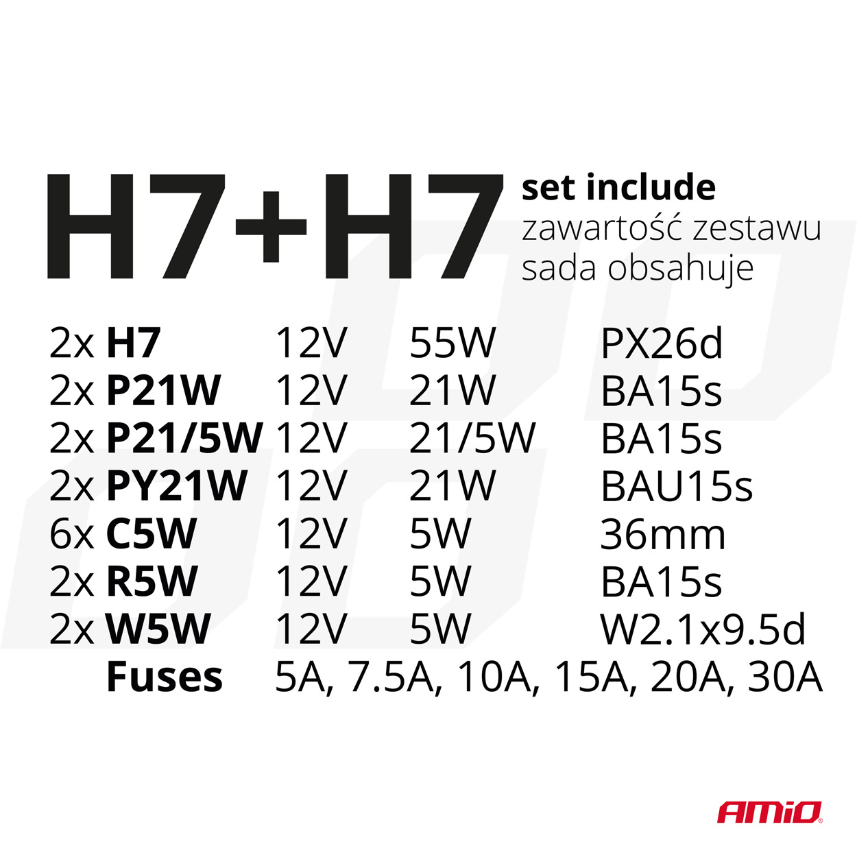 Sada halogénových žiaroviek 30ks (H7+H7) AMIO-03959