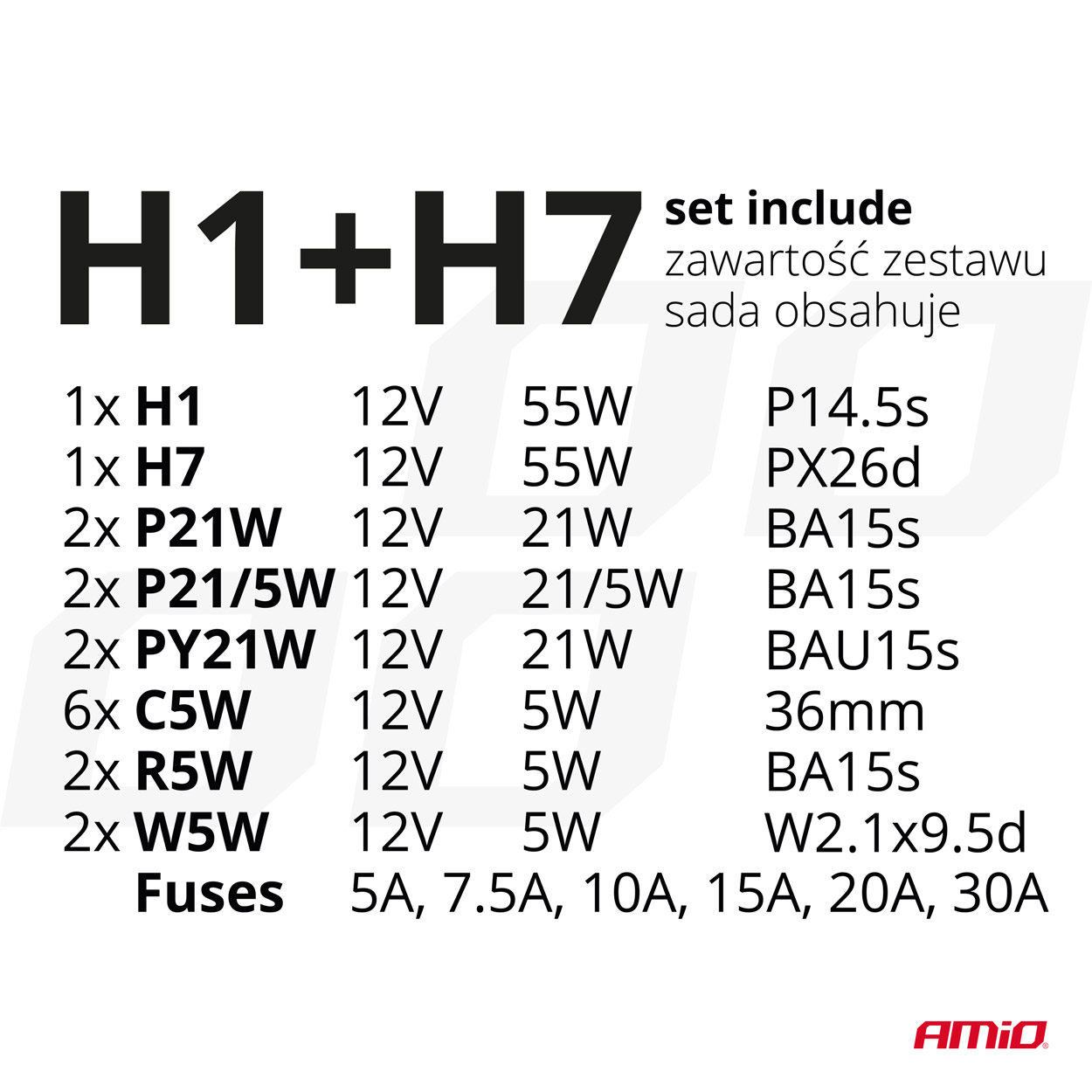 Sada halogénových žiaroviek 30ks (H1+H7) AMIO-03960
