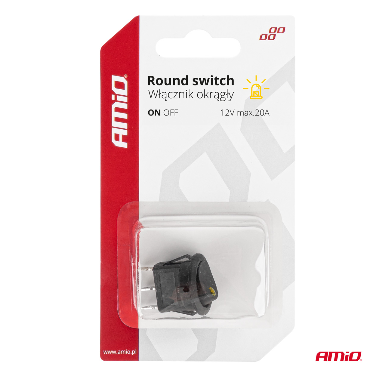 Kolískový okrúhly prepínač o žltým podsvietením AMIO-03962