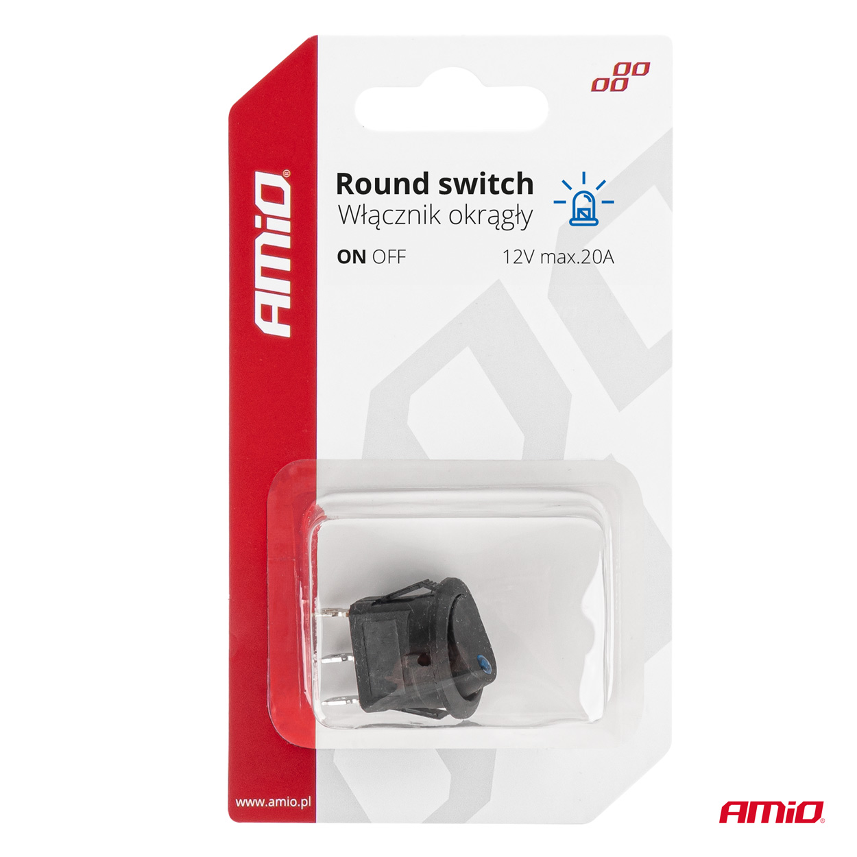 Kolískový okrúhly prepínač s modrým podsvietením AMIO-03963