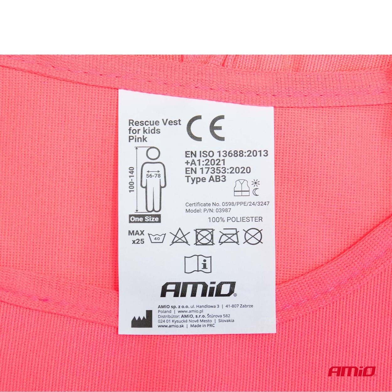 Výstražná vesta detská ružová AMiO-03987