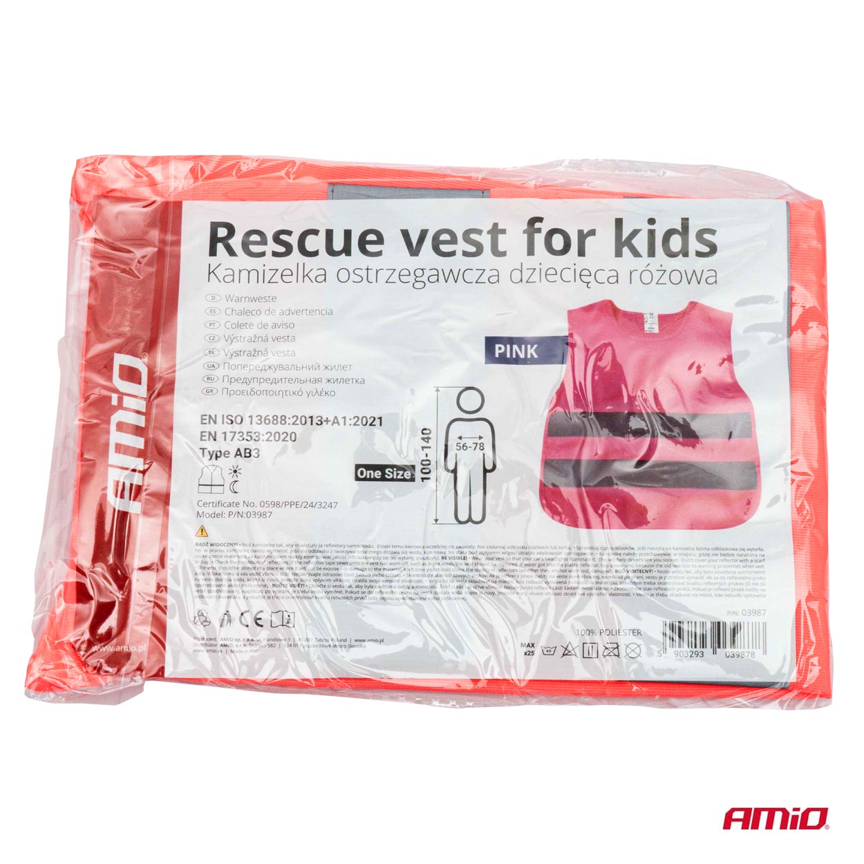 Výstražná vesta detská ružová AMiO-03987