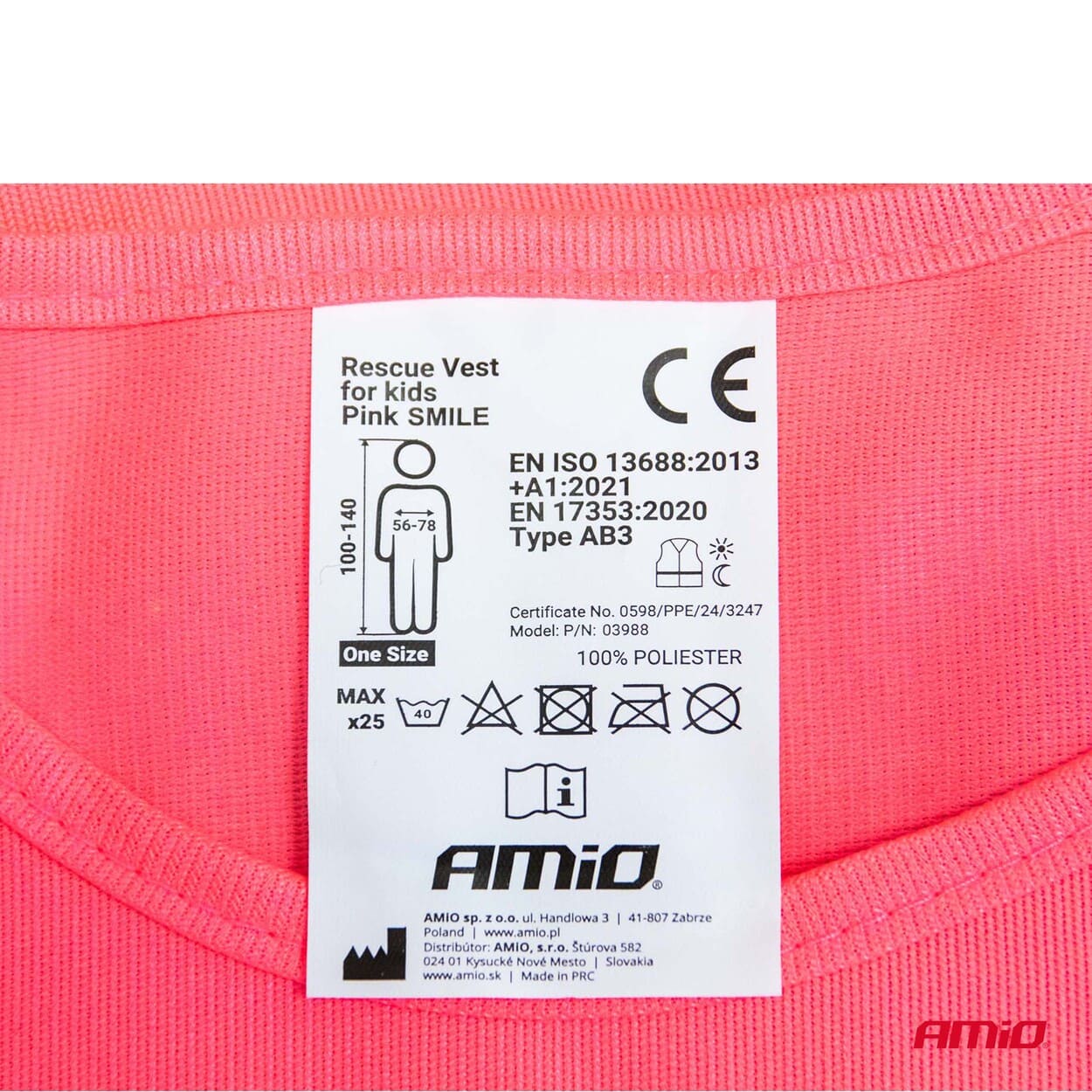 Výstražná vesta detská ružová SMILE AMiO-03988