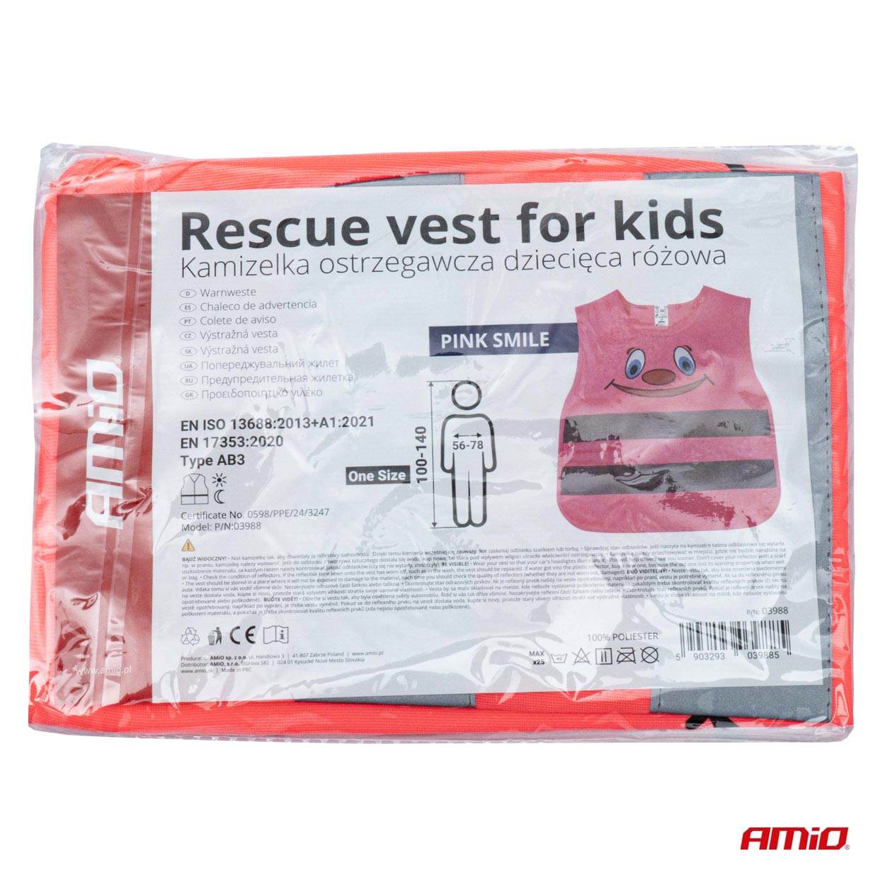 Výstražná vesta detská ružová SMILE AMiO-03988