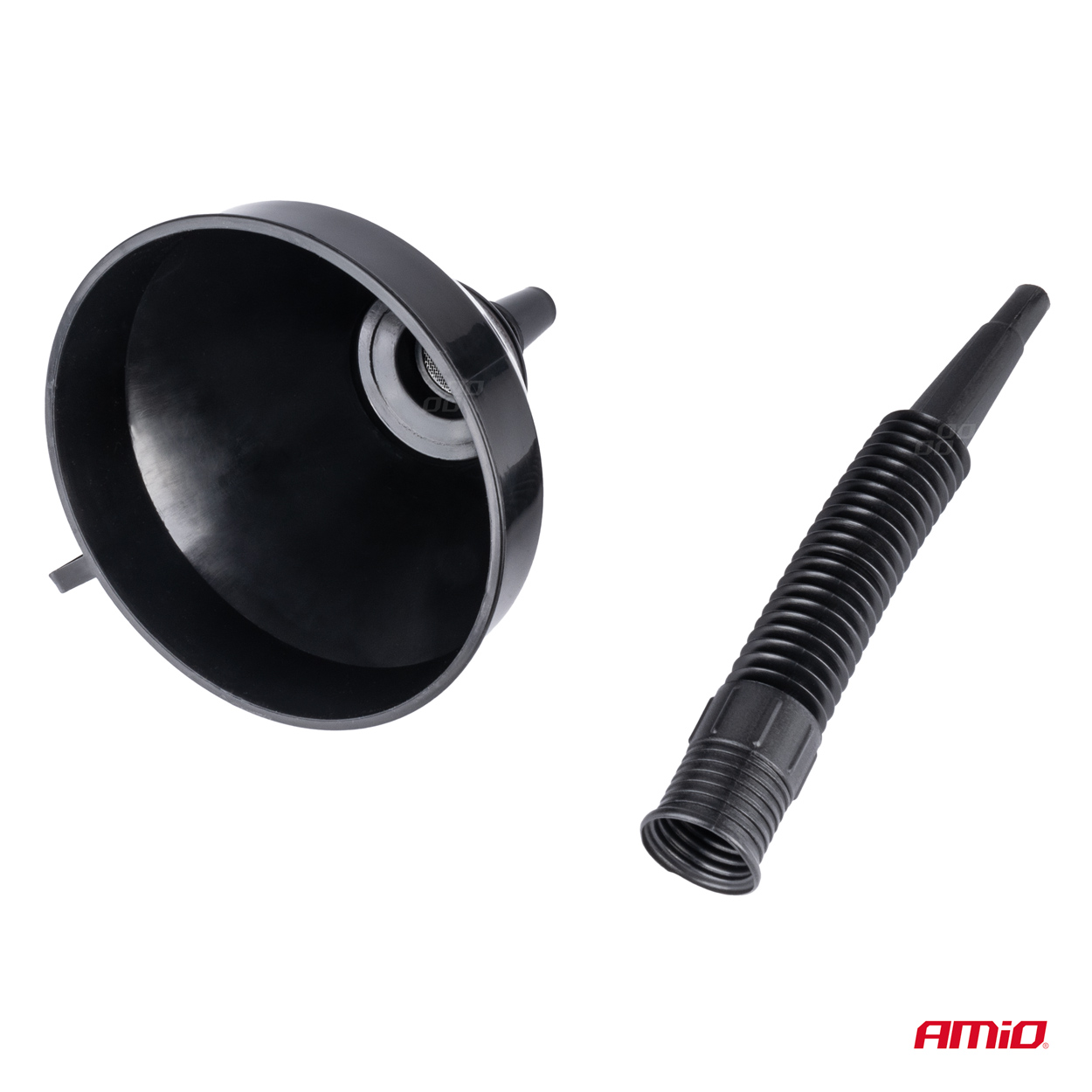 Flexibilný čierny univerzálny lievik so sitkom na kvapalné palivo vodu 16 cm AMiO-04038