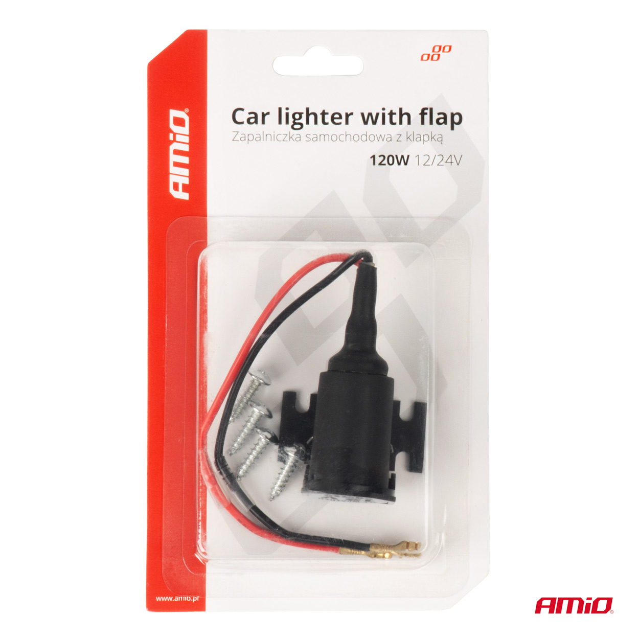 Zásuvka autozapaľovača s klapkou 12V 24V AMiO-04128