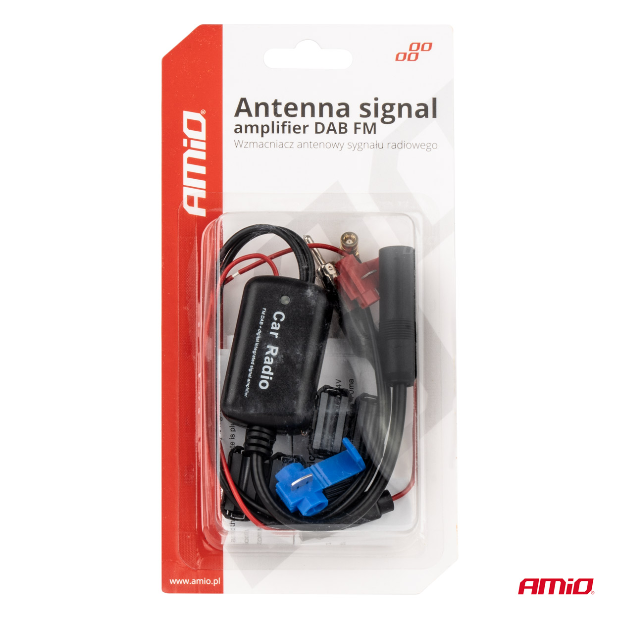 Anténny zosilňovač signálu 12V DAB FM AMiO-04134