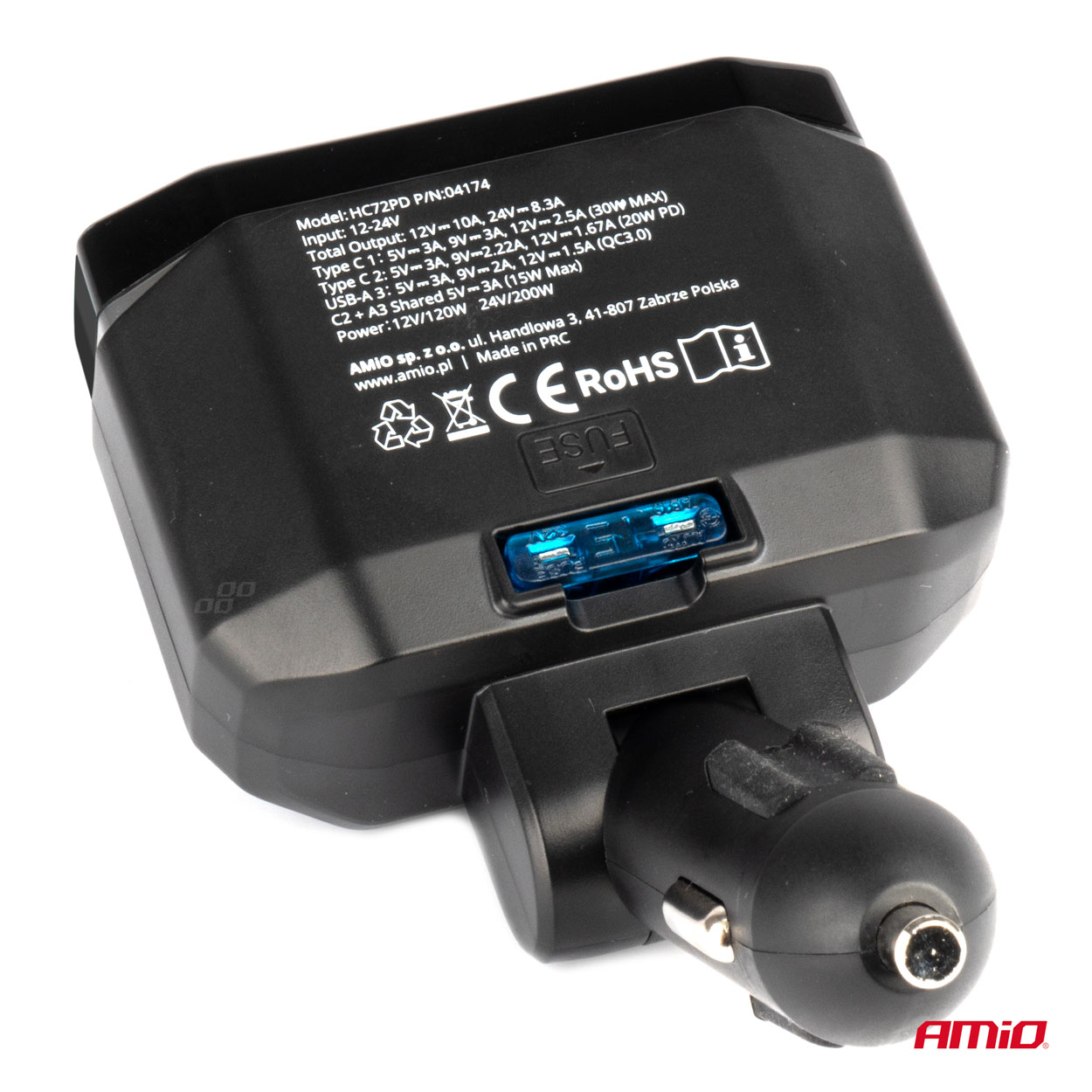Predlžovacia zásuvka PD30W PD20W QC3.0 12/24V max 200W AMiO-04174