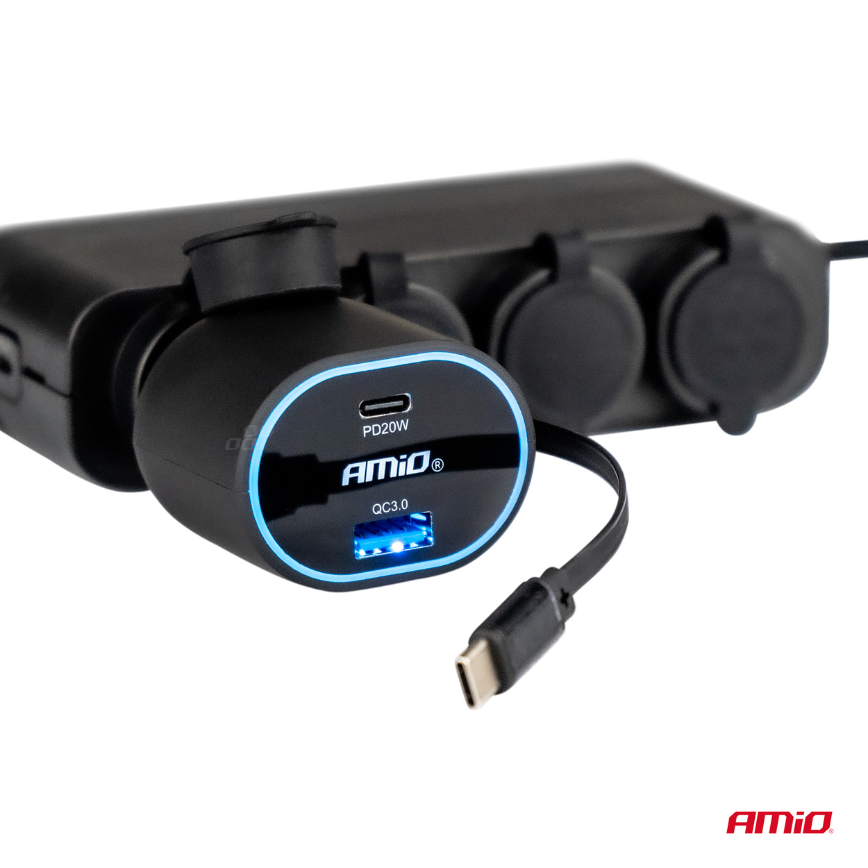 Rýchla autonabíjačka 3.0 s 30W C navíjacím káblom PD20W AMiO-04176