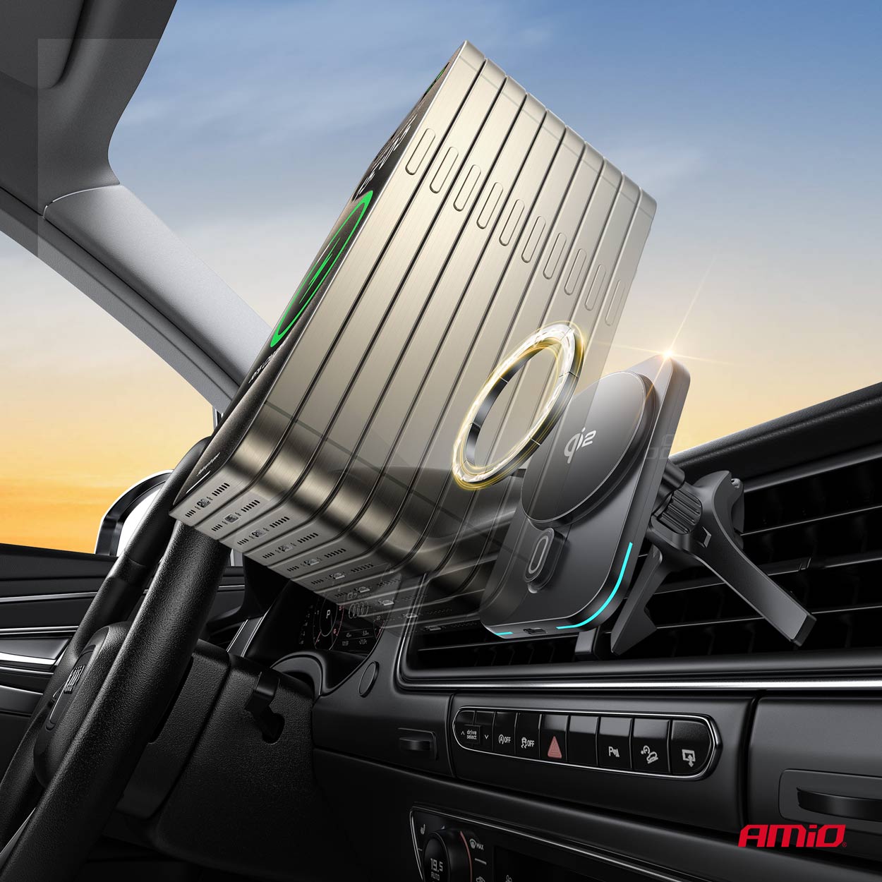 Držiak magnetický s rýchlonabíjačkou do auta Qi2 15W AMiO-04180