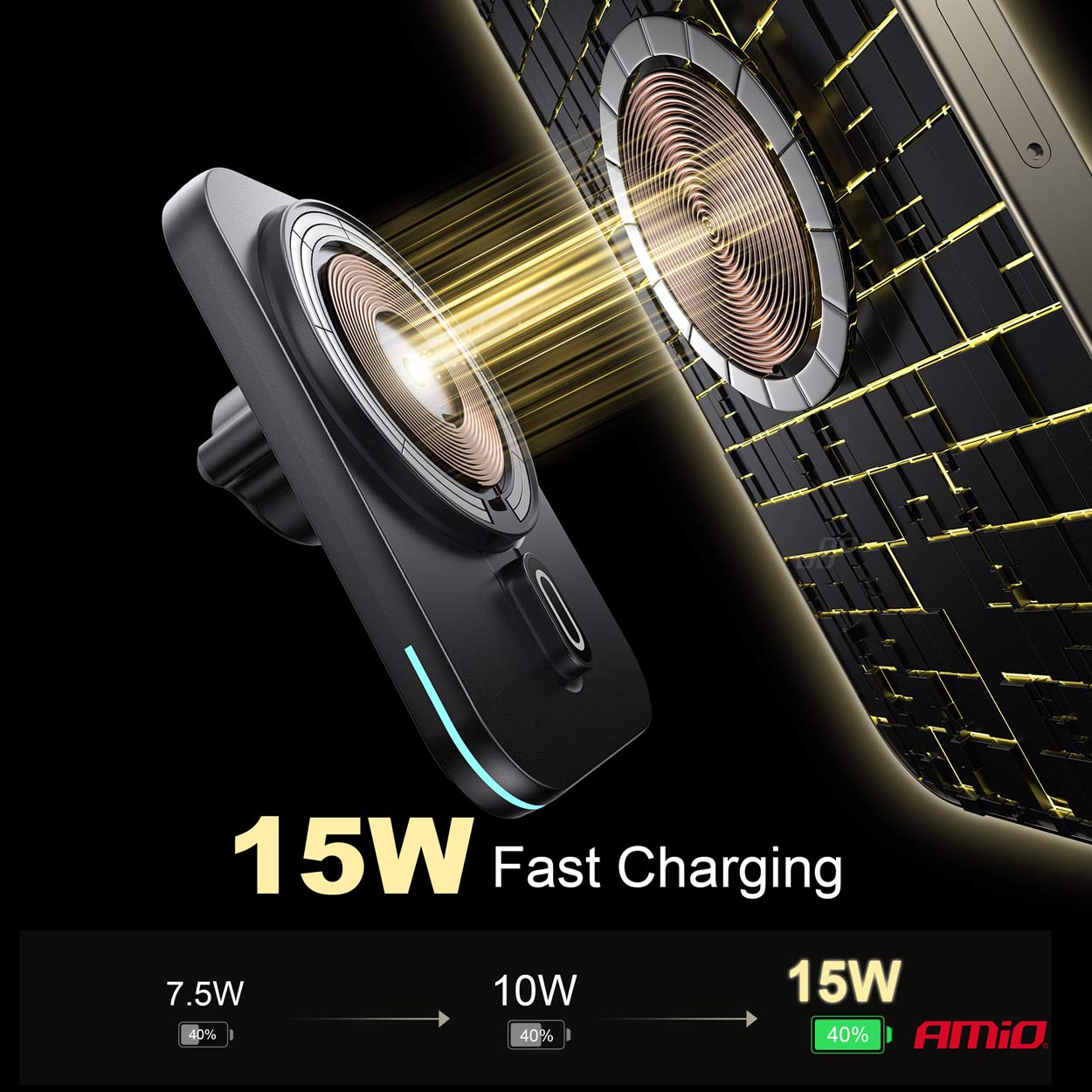 Držiak magnetický s rychlonabíjačkou do auta Qi2 15W AMiO-04181