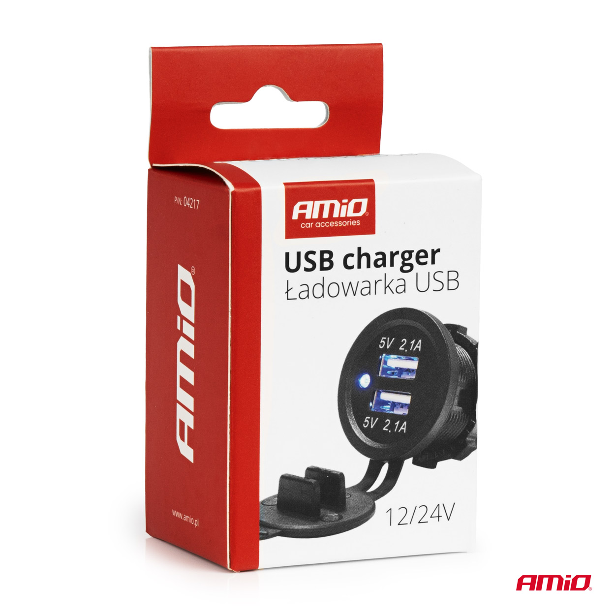 Vodotesná nabíjačka s modrým LED indikátorom 4,2A 2xUSB 12/24V AMiO-04217