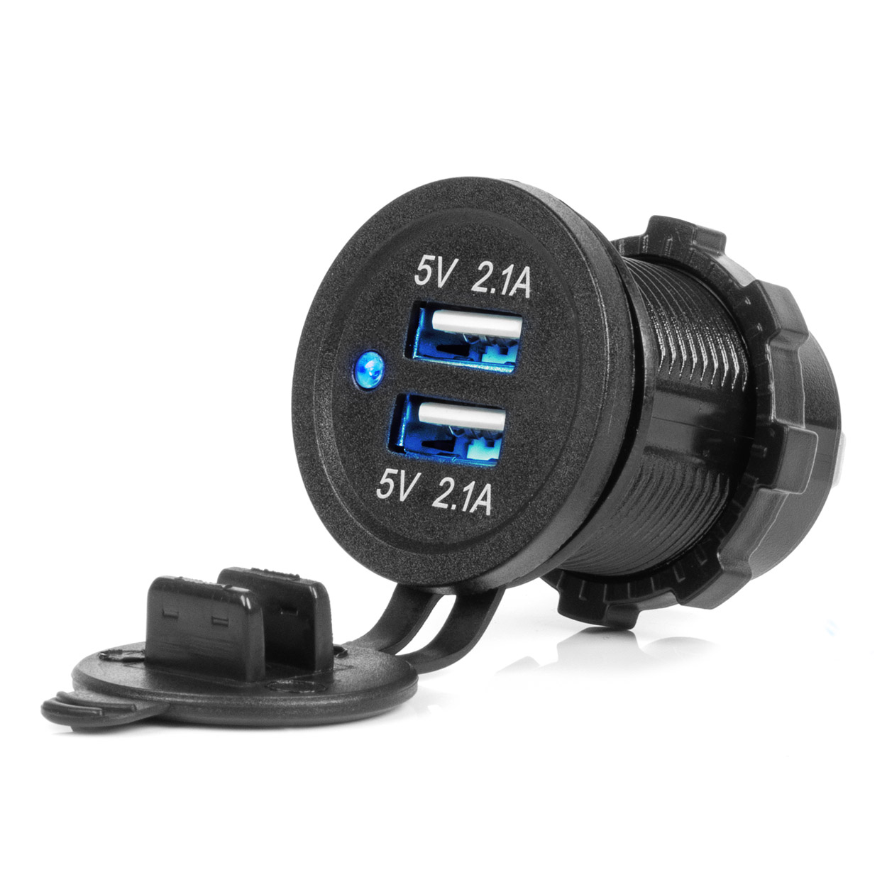 Vodotesná nabíjačka s modrým LED indikátorom 4,2A 2xUSB 12/24V AMiO-04217