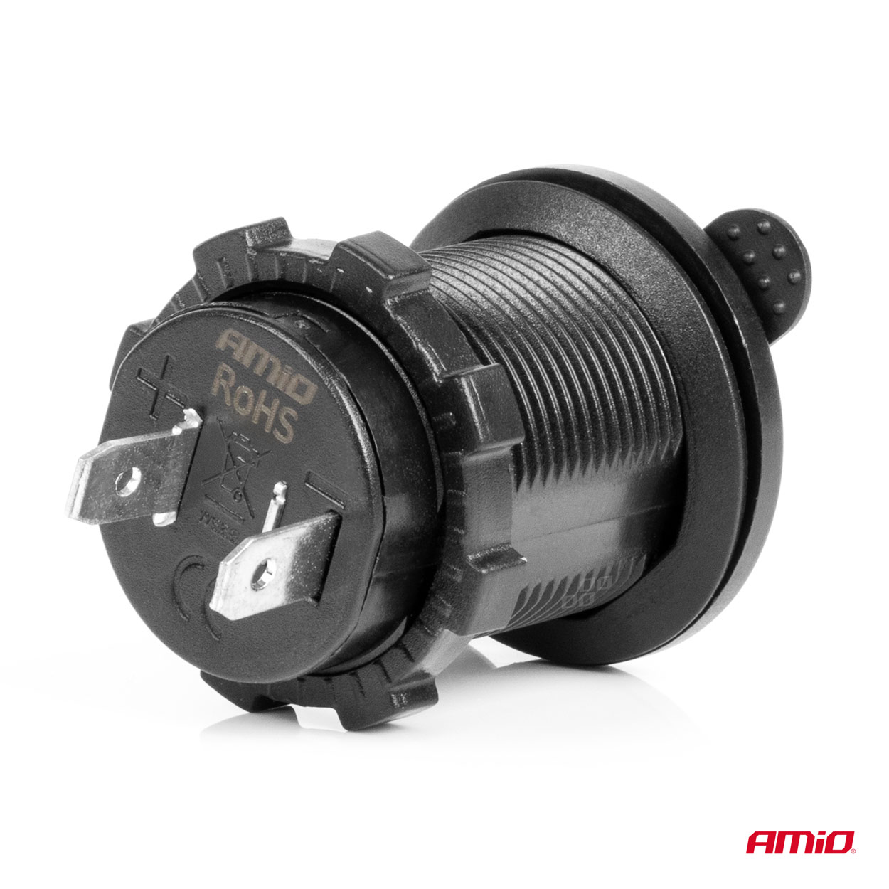 Vodotesná zásuvka do zapaľovača auta s MODRÝM LED podsvietením 12/24V AMiO-04220