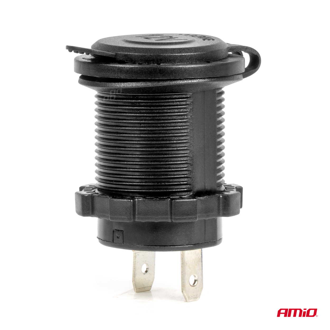 Vodotesná zásuvka do zapaľovača auta s MODRÝM LED podsvietením 12/24V AMiO-04220