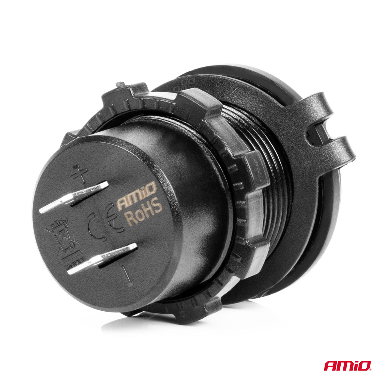 Vodotesná nabíjačka so spínačom, digitálnym voltometrom ČERVENÝ LED indikátor USB + USB C QC3.0 12/24V AMiO-04222