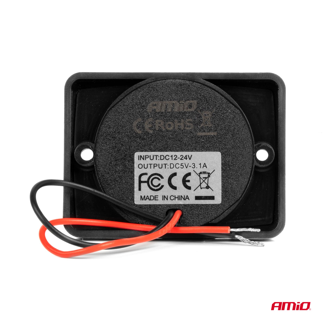 Vodotesná telefónna nabíjačka štvorcová s ČERVENÝM LED podsvietením 2xUSB 12/24V AMiO-04230