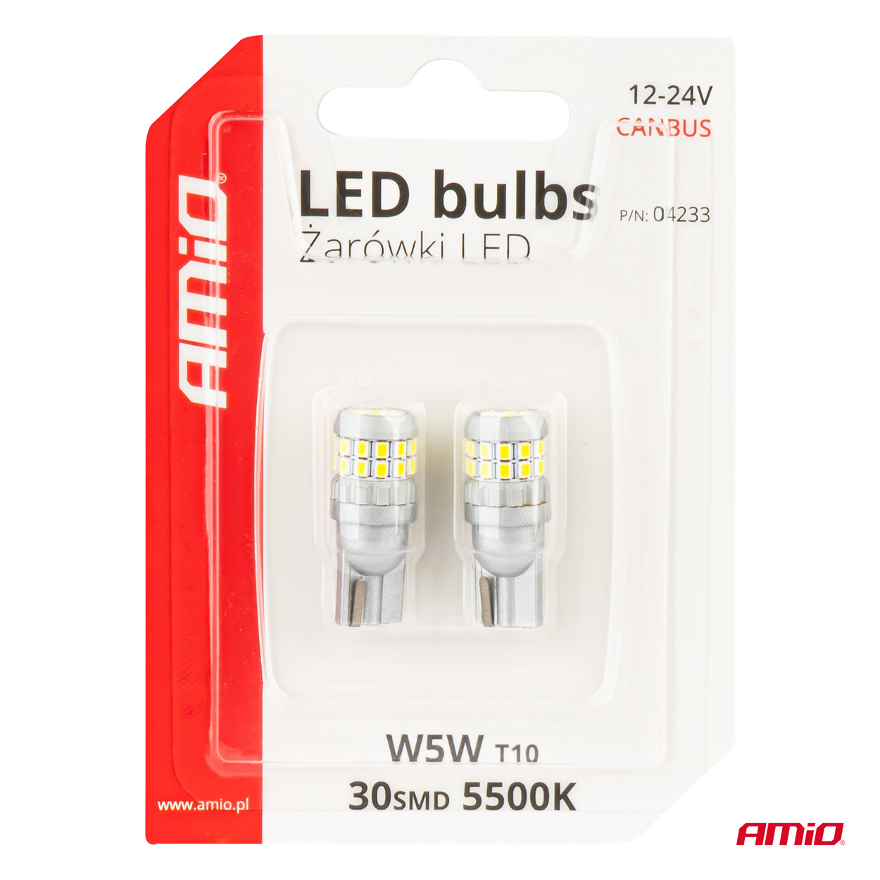 LED žiarovky CANBUS T10 W5W 30SMD 2016 Biela 12V/24V AMiO-04233