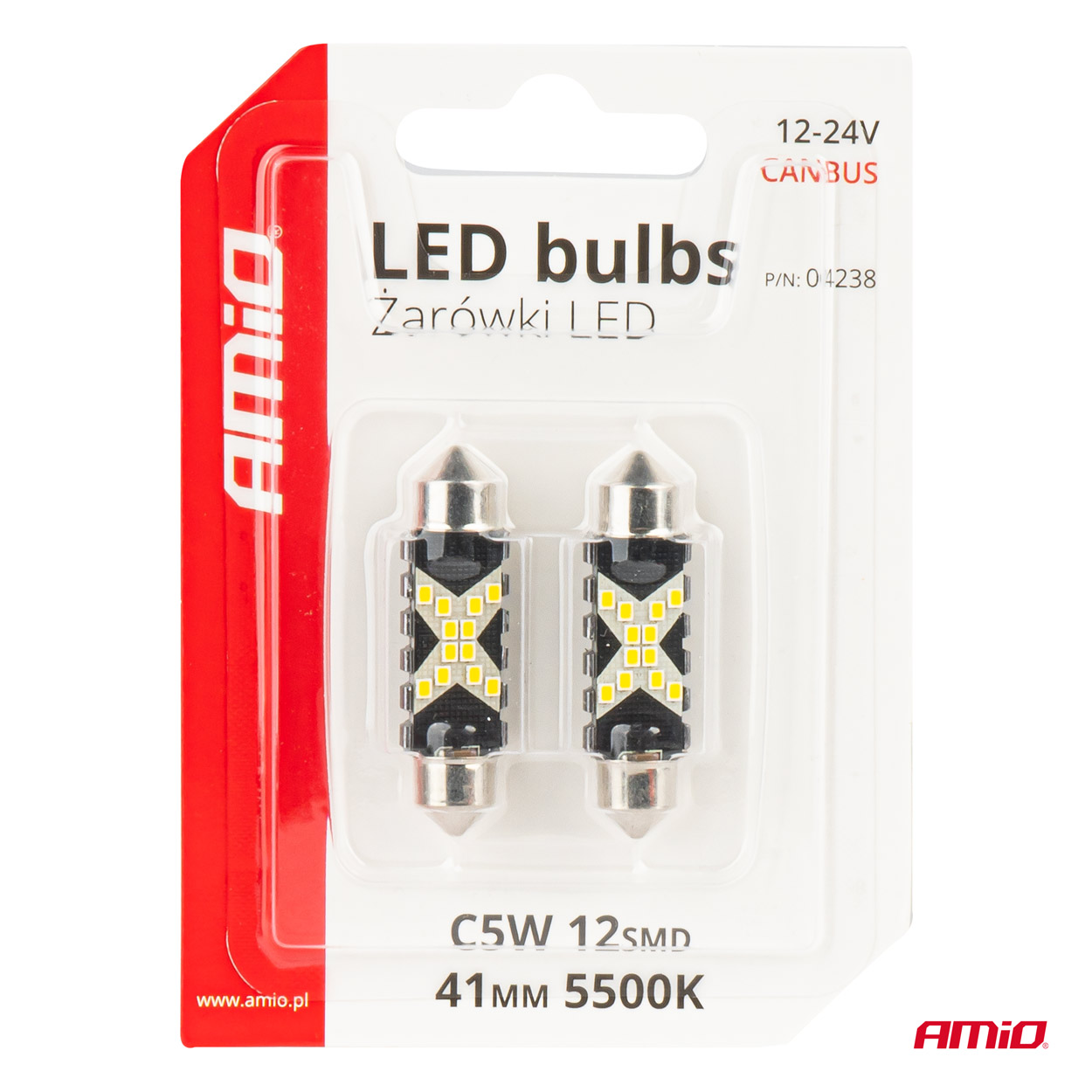 LED žiarovky CANBUS 12SMD Festoon C5W 2016 41mm White 12/24V AMiO-04238