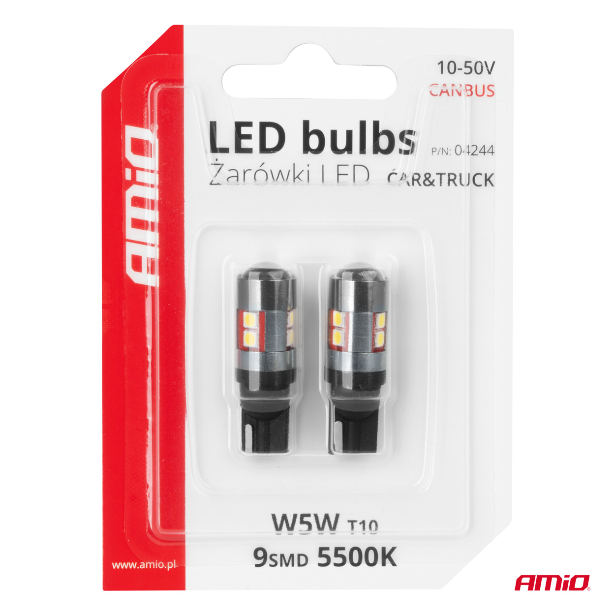 LED žiarovky CANBUS T10 W5W 9 SMD 3030 Biela 12V 24V 36V 48V AMiO-04244