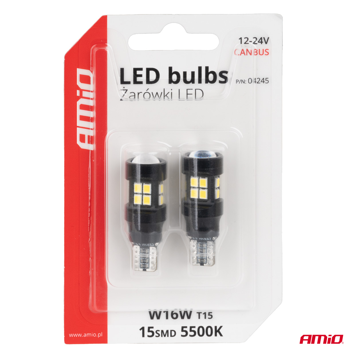 LED žiarovky CANBUS T15 W16W 15SMD 2835 Biela 12V 24V AMiO-04245