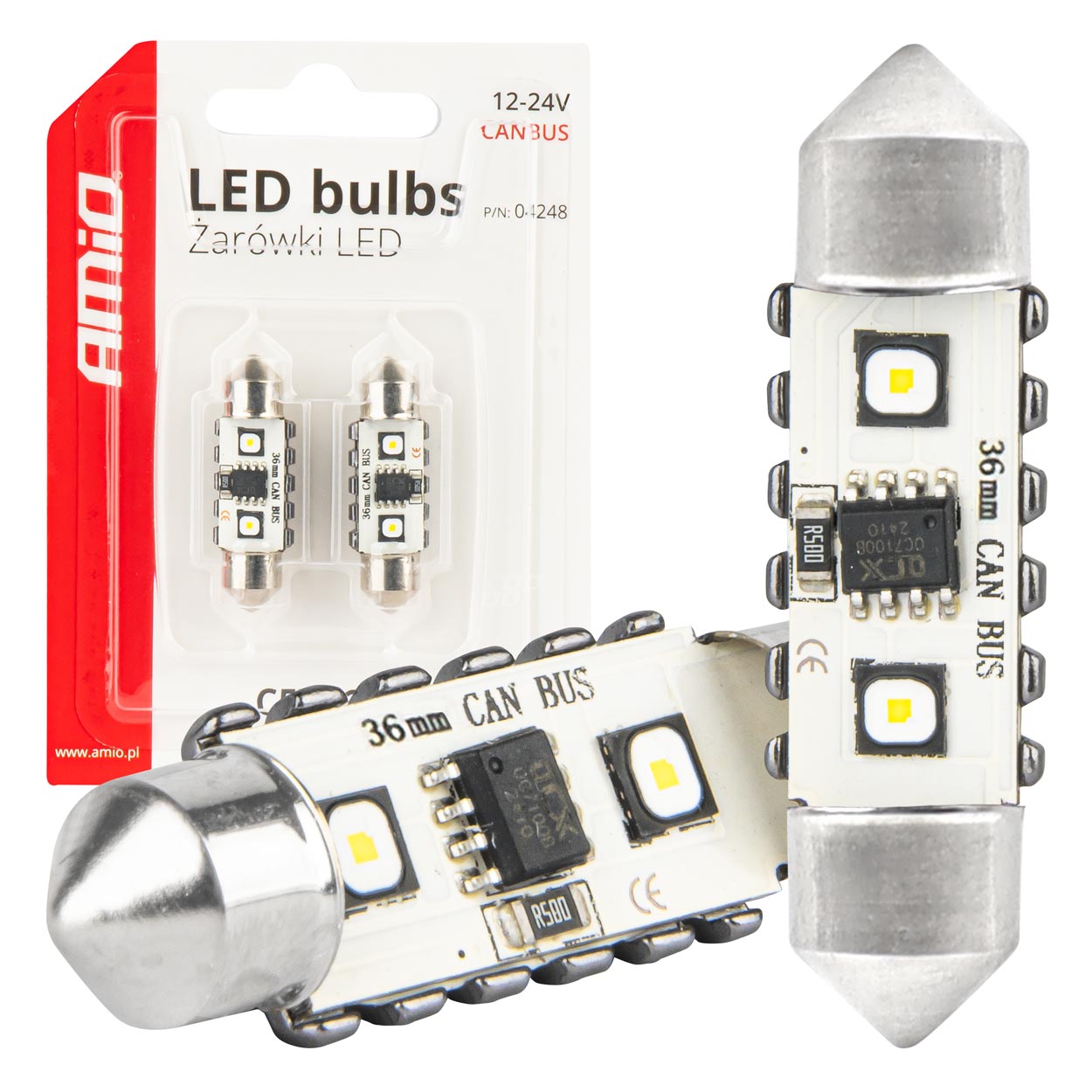 LED žiarovky CANBUS 12SMD Festoon C5W 3838 36mm White 12/24V AMiO-04248