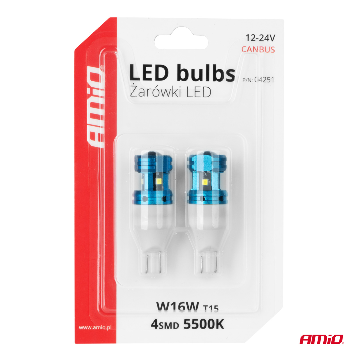 LED žiarovky CANBUS T15 W16W 4SMD 1860XS Biela 12V 24V AMiO-04251