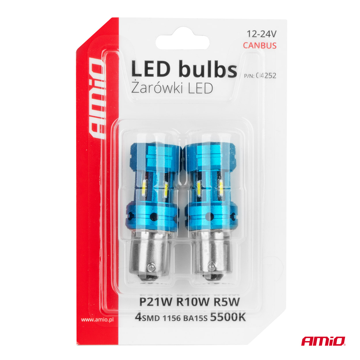 CANBUS LED žiarovky 1156 BA15S P21W R10W R5W 4SMD 1860 Biele 12V 24V AMiO-04252