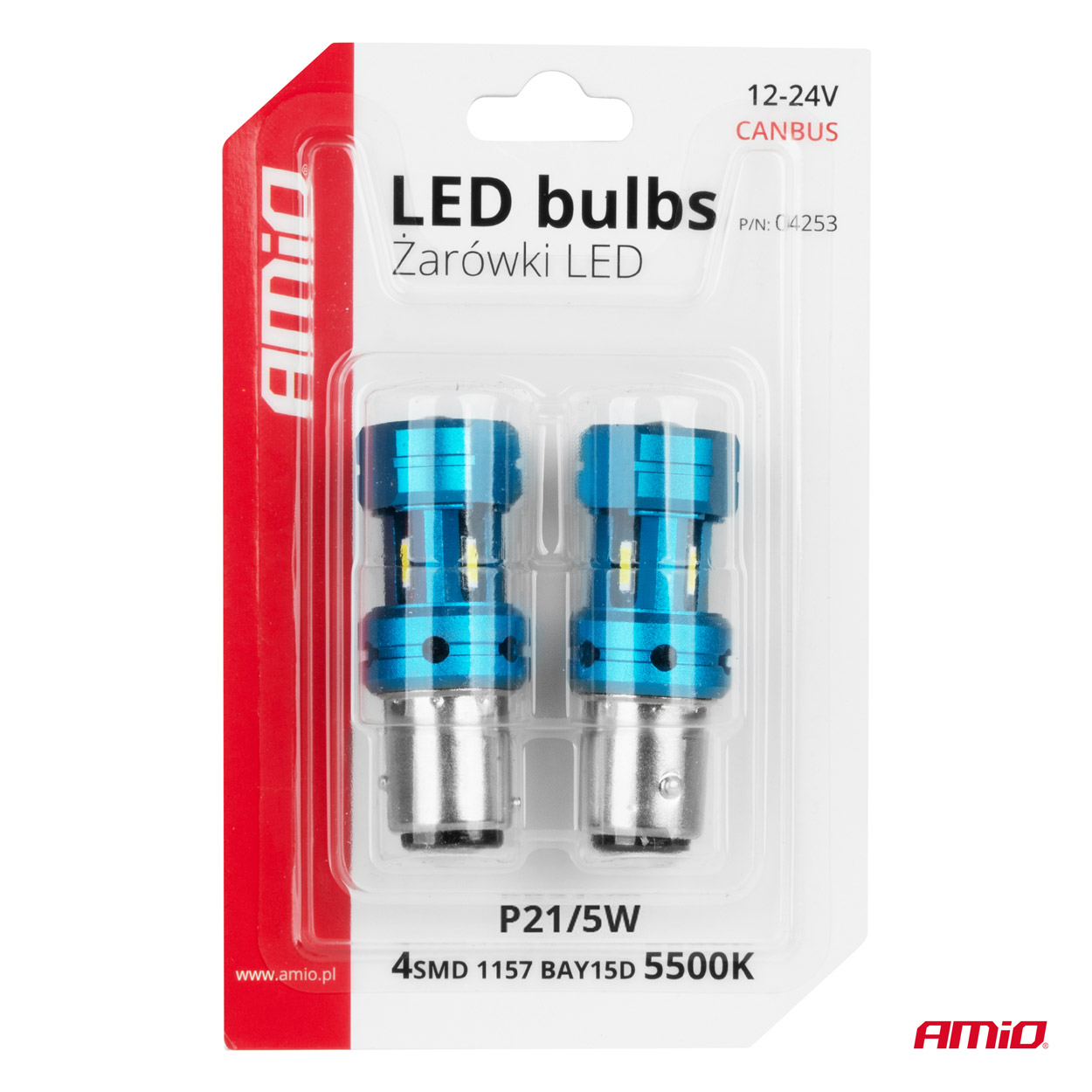 LED žiarovky CANBUS 1157 BAY15D P21/5W 4SMD 1860 Biele 12V 24V AMiO-04253