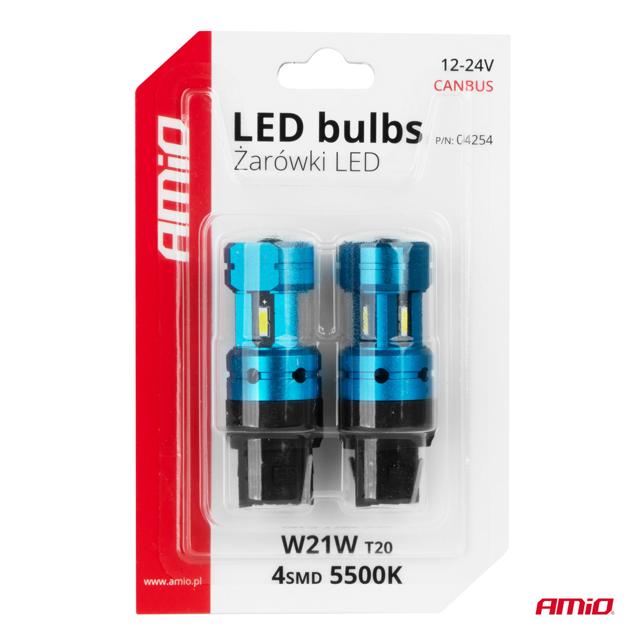 LED žiarovky CANBUS T20 7440 W21W 4SMD 1860 White 12V 24V AMiO-04254