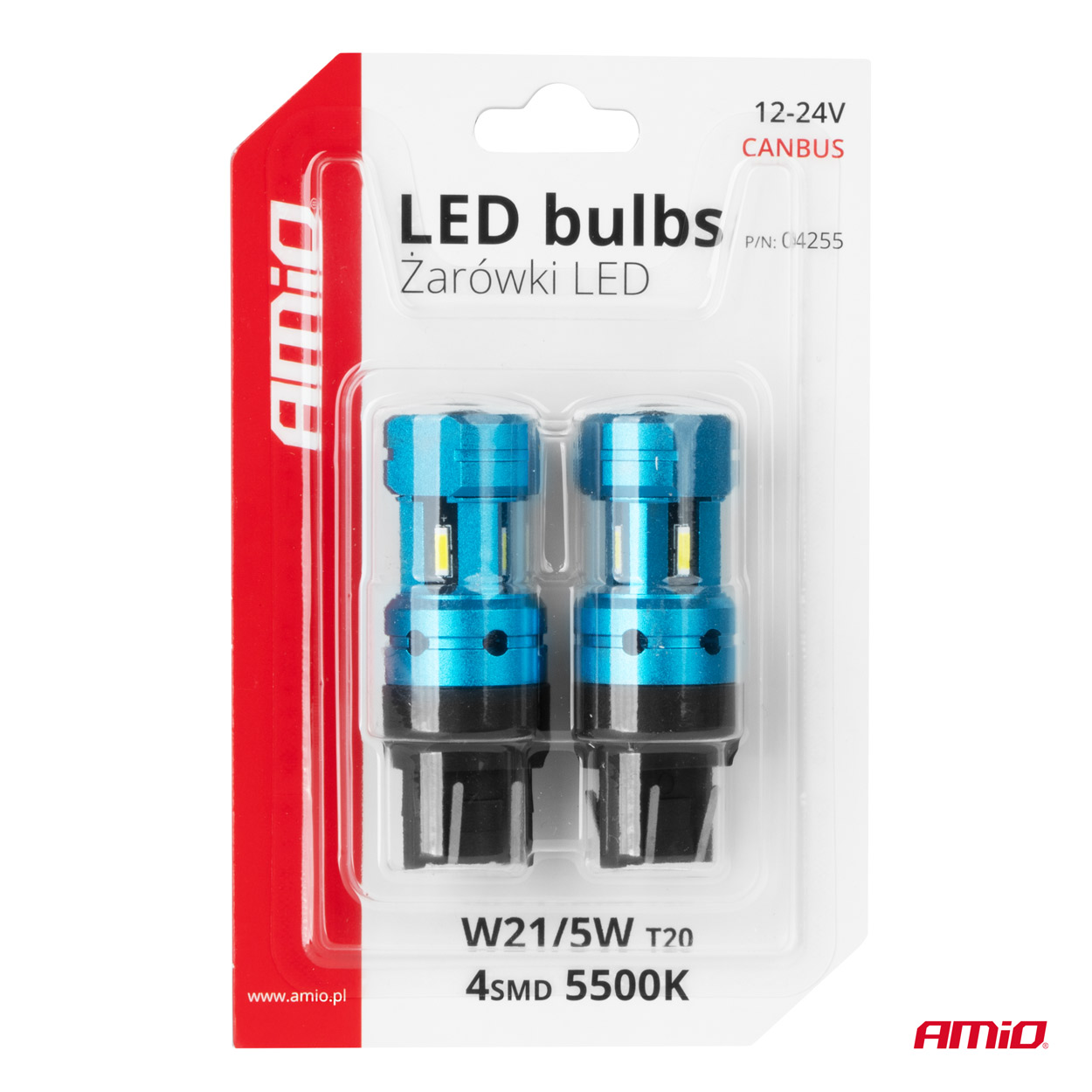 LED žiarovky CANBUS T20 7443 W21/5W 4SMD 1860 Biela 12V 24V AMiO-04255
