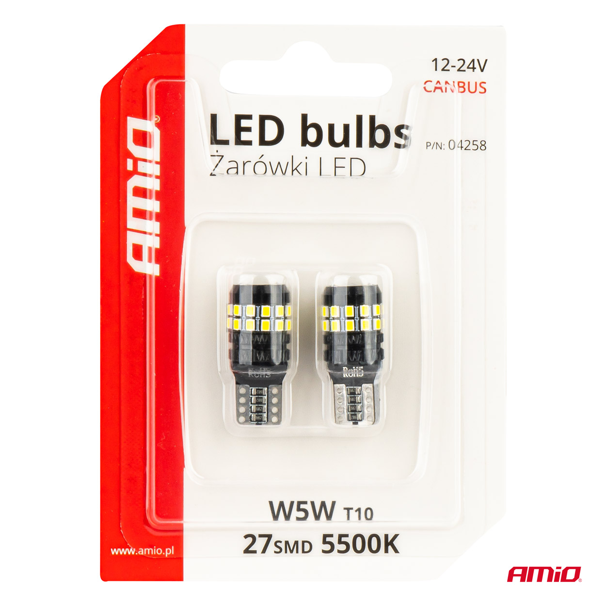 LED žiarovky CANBUS T10 W5W 27SMD 2016 White 12V/24V AMiO-04258