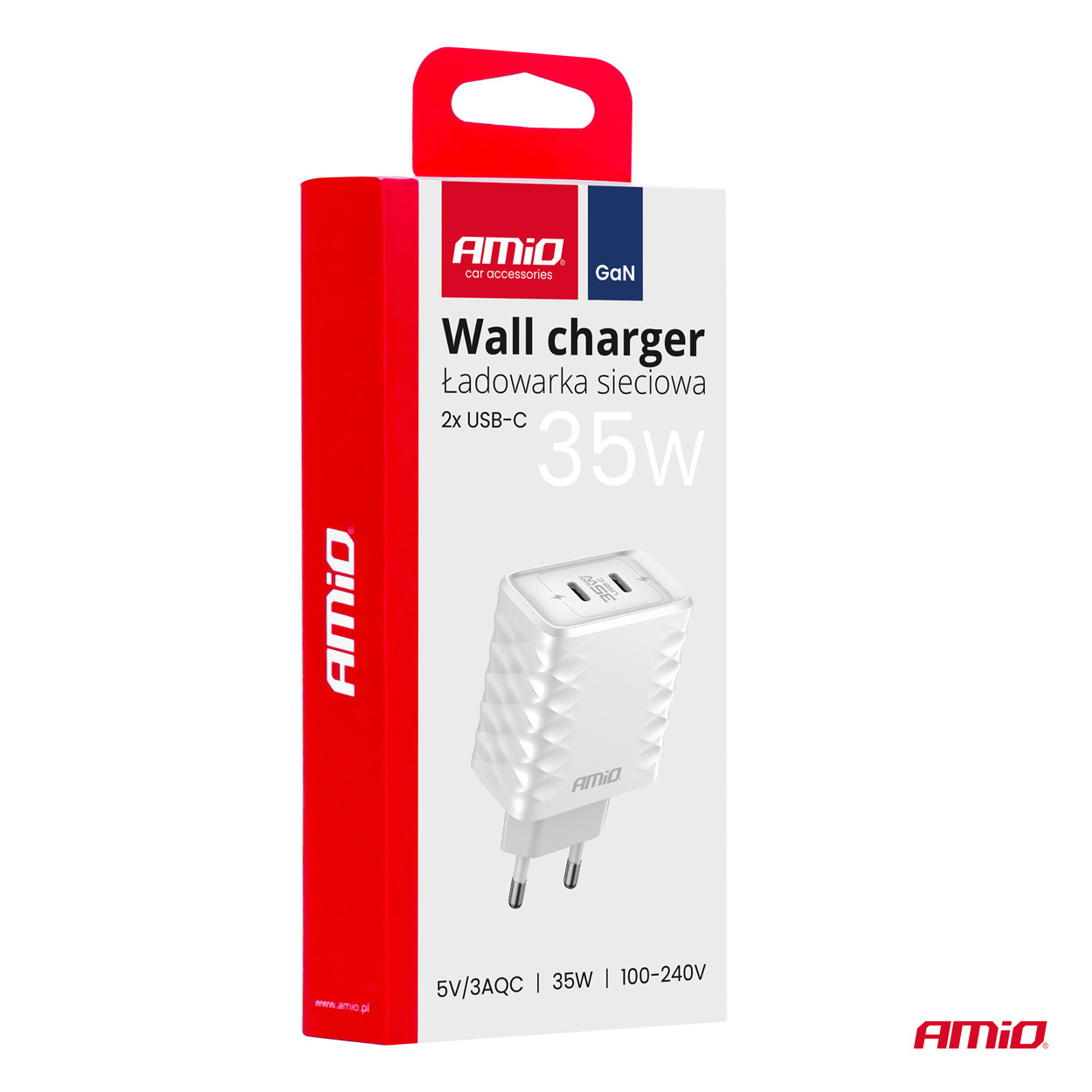 Sieťová nabíjačka Quick Charger 35W 2xUSB-C AMiO-04288