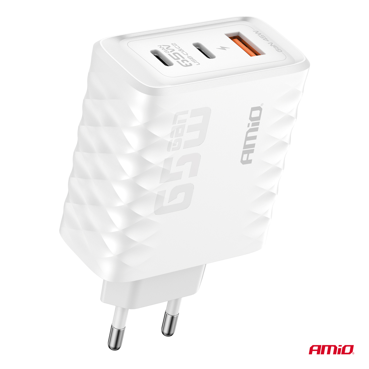 Sieťová nabíjačka Quick Charge 65W USB-A + 2xUSB-C AMiO-04289