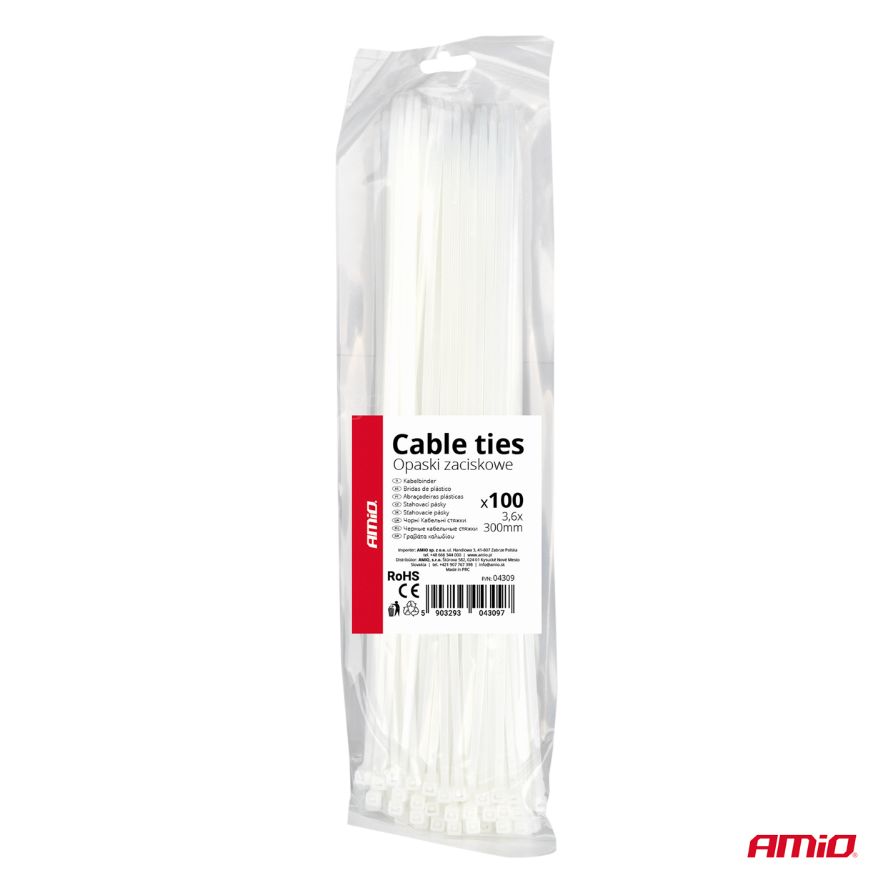 Upínacie pásky biele 3,6 × 300 mm 100 ks