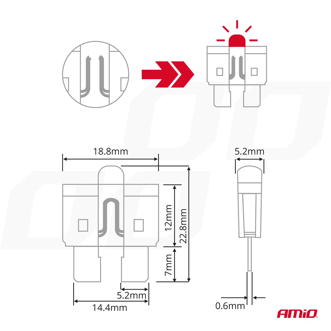 Autopoistky nožové štandard s led diódou 10 ks AMiO-04341