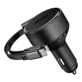 Výsuvná nabíjačka do auta C kábel + lightning kábel + USB C port 12/24V 60W