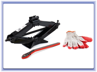 Nožnicový zdvihák 2T s račňovým kľúčom + pracovné rukavice